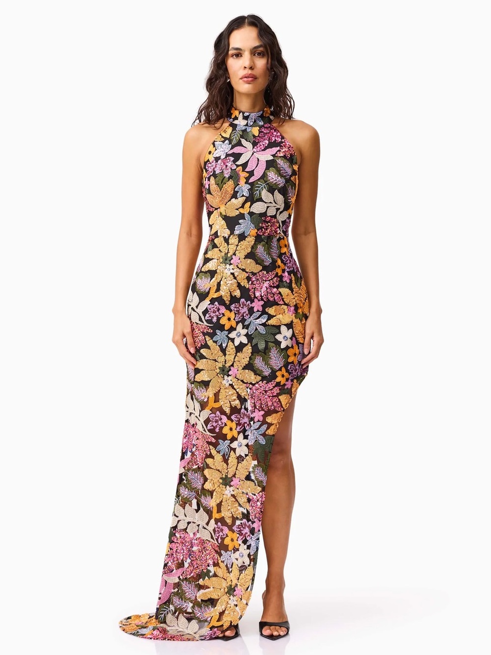 Elliatt Kiran Gown Orange Floral Sequin Embroidered Maxi Dress NEW - Picture 2 of 13
